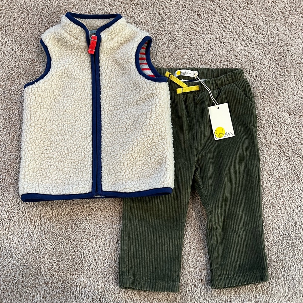 Mini Boden Sherpa Vest and Corduroy Pants 6-12 months